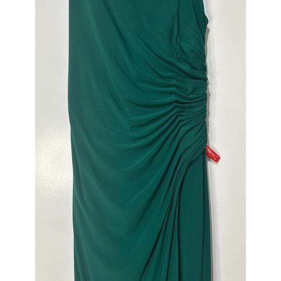 Ieena for Mac Duggal Asymmetrical Neckline Ruched Dress Emerald Size 8 NWT 26517 - Picture 6 of 15